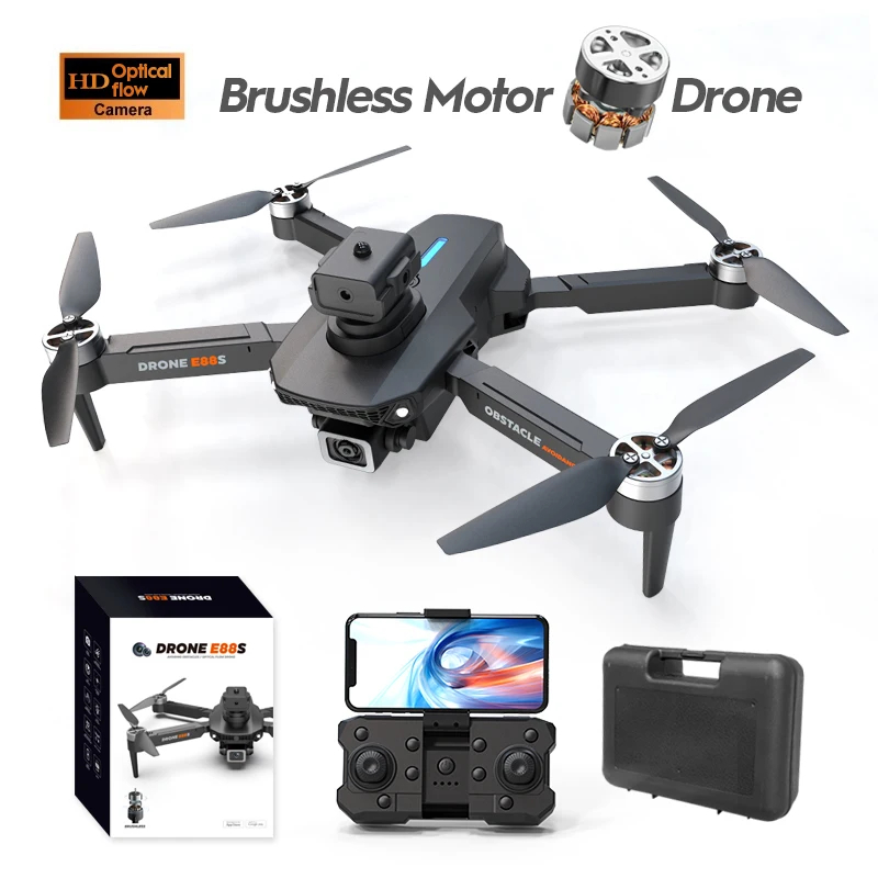 NM59090 Mini Drone E88S 4K HD Aerial Camera Wi-Fi FPV Obstacle Avoidance Optical Flow Quadcopter RC Helicopter Drone Toy Gift - Black & Gray