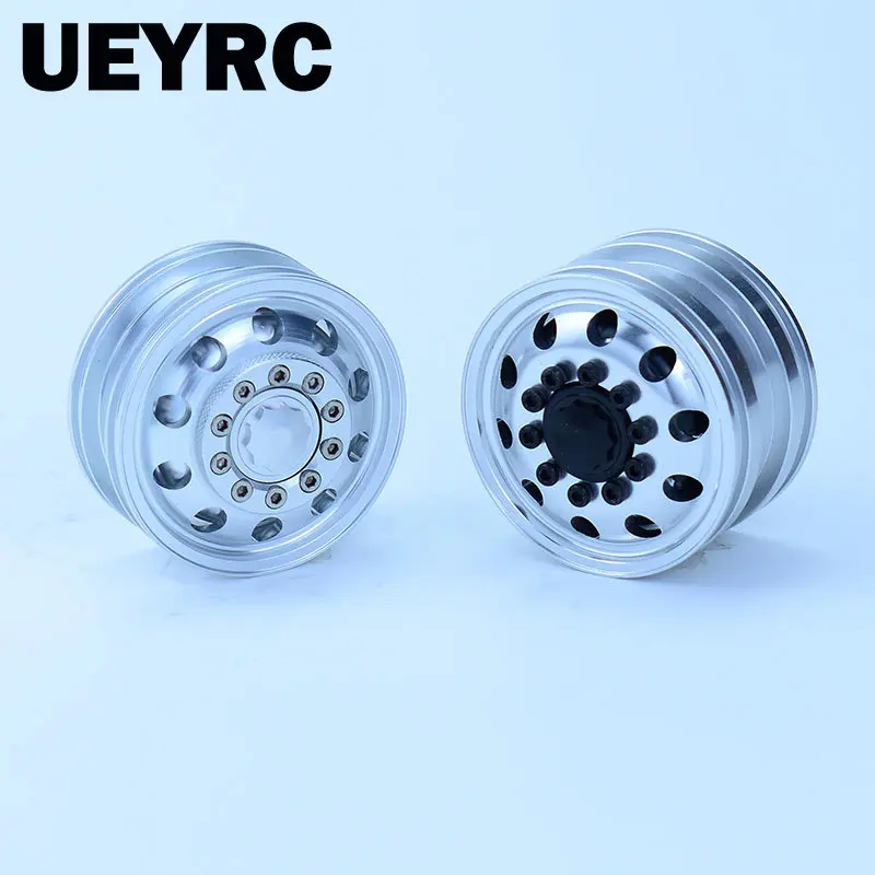 NM59108 2 Piece Metal Front & Rear Wheel Hubs Drive & Bearing Rim for 1 by 14 Tamiya RC Dump Truck Tipper Trailer - Silver & Black