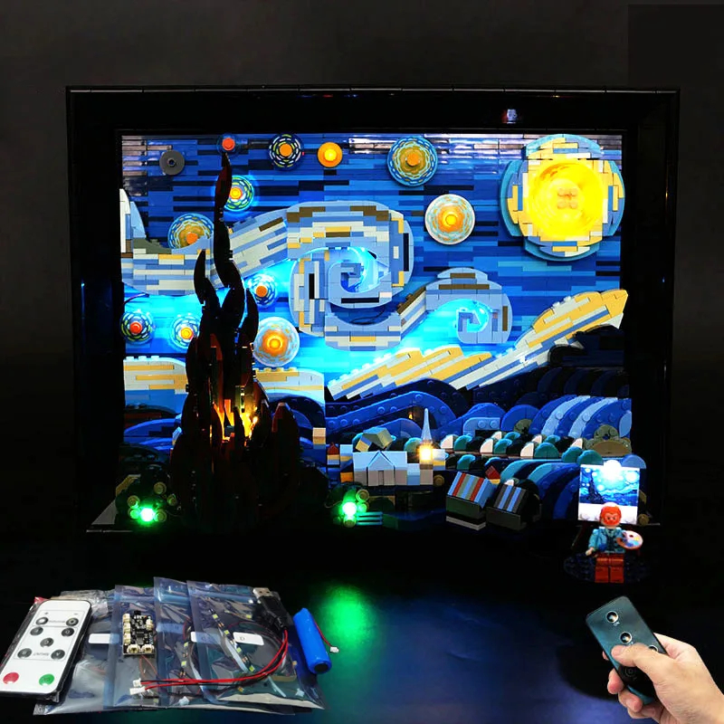NM59244 LED Light for Vincent Van Gogh The Starry Night Building Blocks Children Bricks Toys Lamp Set