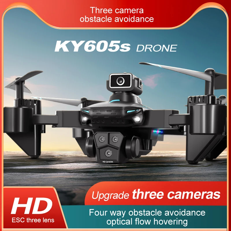 NM59526 KY605S Drone 4K Professional with Three Camera Wide Angle Optical Flow Localization 360 Deg Obstacle Avoidance RC Quadcopter