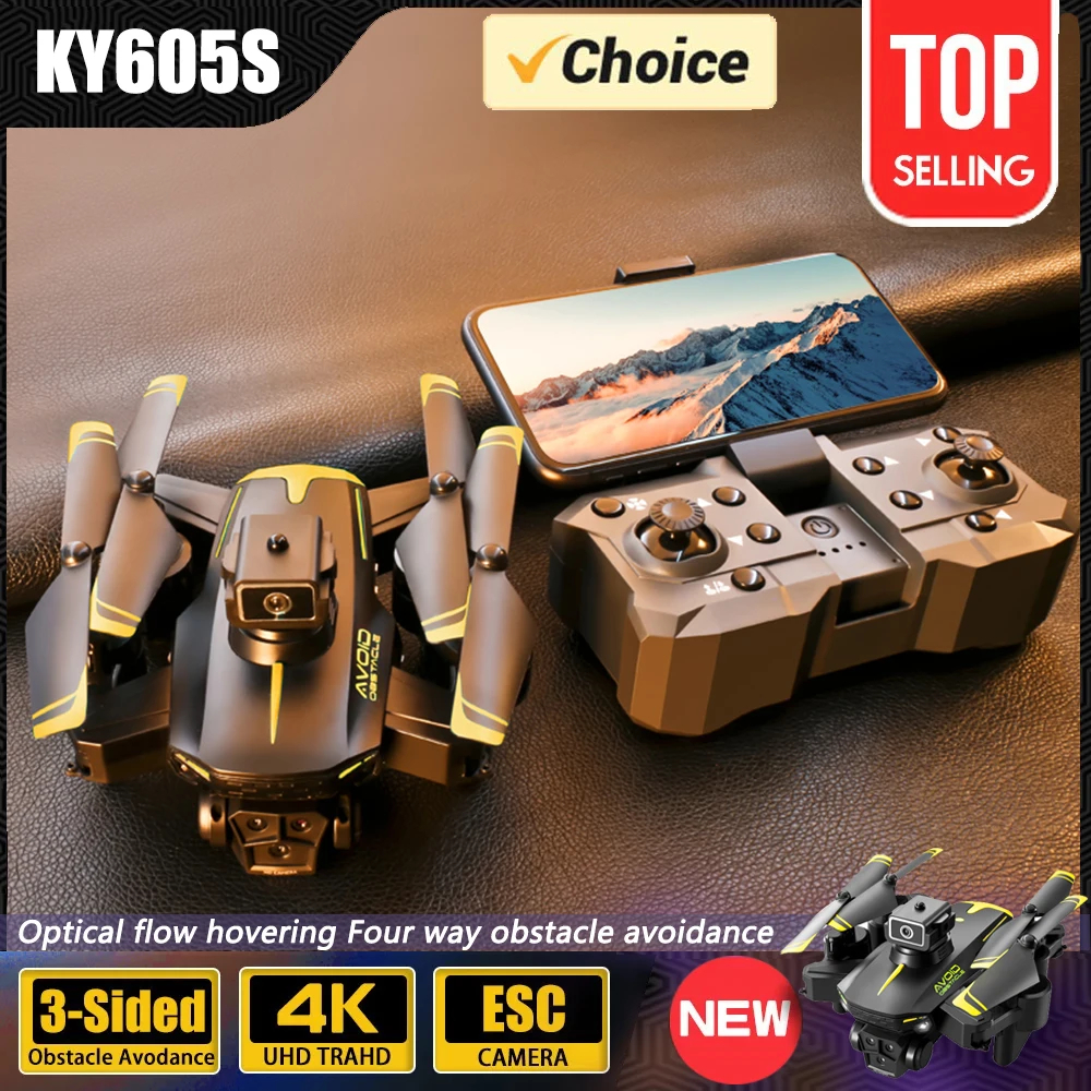 NM59556 KY605S Drone 4K Wide Angle Professional with Three Camera 360 Deg Obstacle Avoidance Optical Flow Localization RC Quadcopter - Blue & Yellow