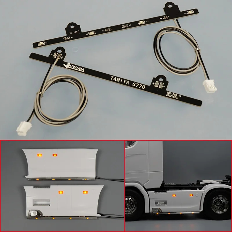 NM59569 Pair of 1-14th Scale LED Side Skirt Lights Lamp Bar for Tamiya RC Truck Tipper Scania Model Car DIY Parts - Black