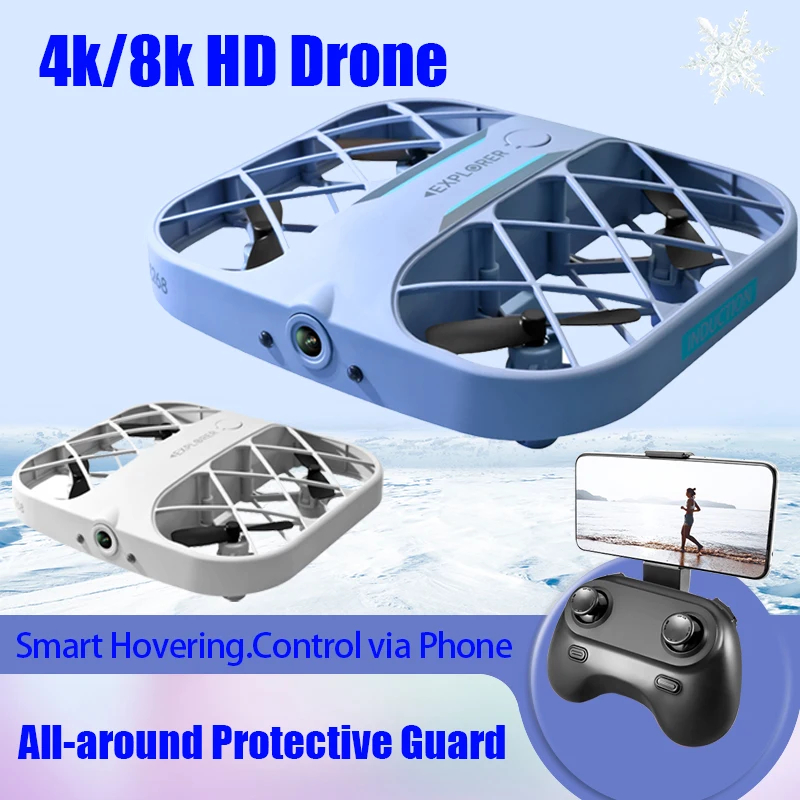 NM59625 Mini Drone 8K & 4K HD Camera Quadcopter with Camera Real-Time Transmission Mini Pocket UFO Small Remote Control Plane Boy Toy - White & Blue