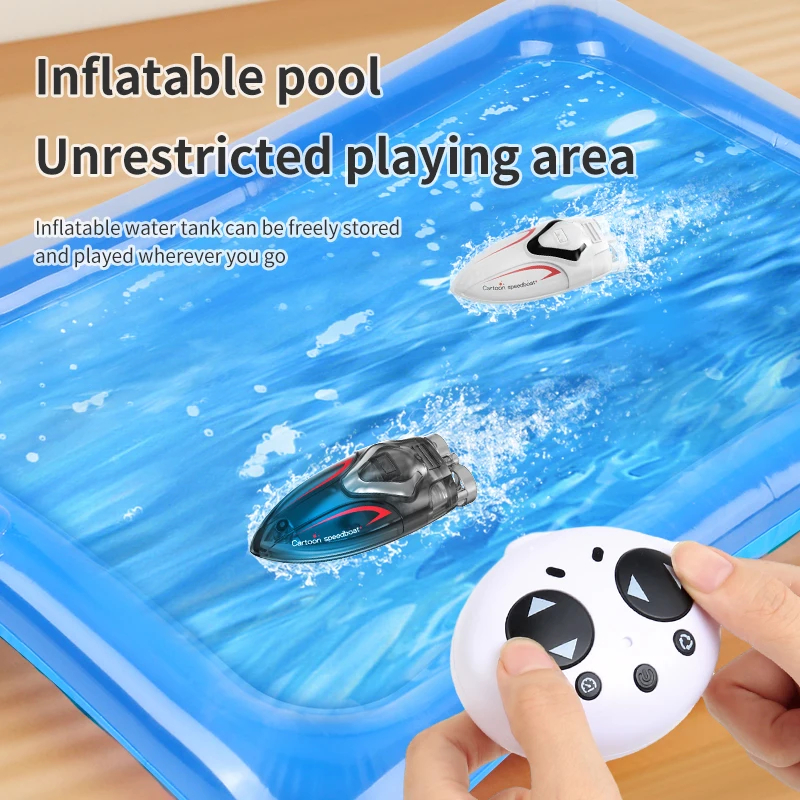 NM59702 LED Handheld Remote Control Speedboat Inflatable Swimming Pool Bathing Toys Boys Girls Gift Two Player Water Game - Black & White
