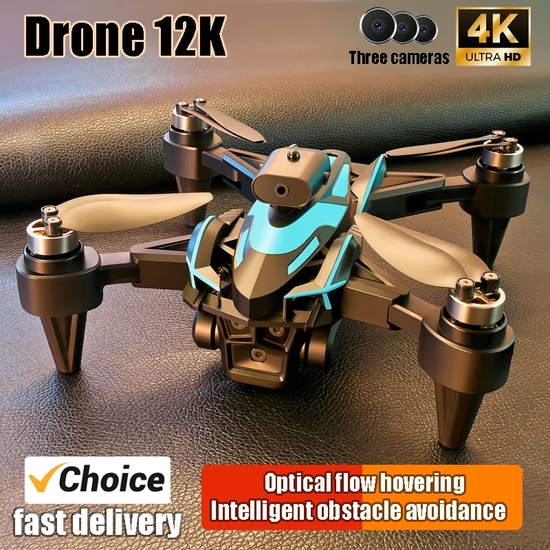 NM59708 K12 Pro RC Drone 4K with Three HD Camera Foldable RC Helicopter 360 Deg Rotating Radar Obstacle Avoidance Wi-Fi FPV Height Toys
