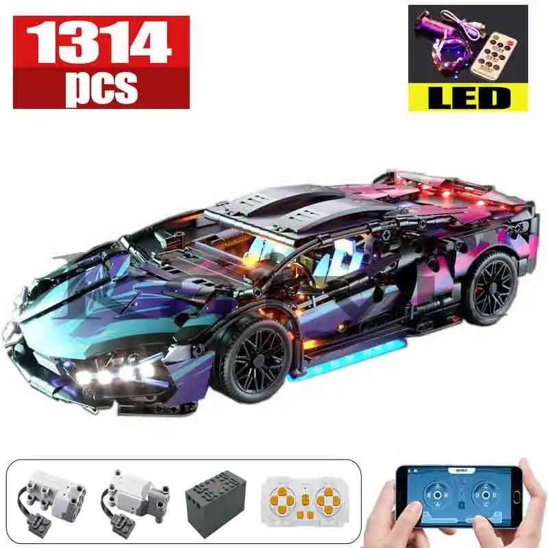 NM59711 Remote Control LED Supercar Power Building Blocks Lamp Bricks Speed Racing Sets Toys for Kids Models Gifts