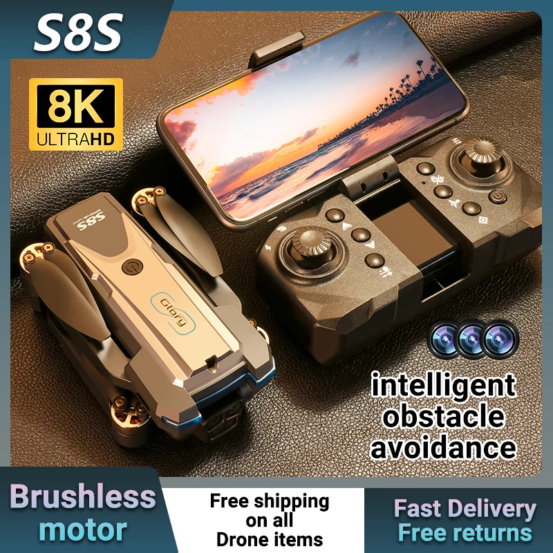 NM59383 Brushless Motor HD Drone Obstacle Avoidance Three Camera Aerial Photography Folding Four Axis Aircraft RC Aircraft Toy - Black & Silver