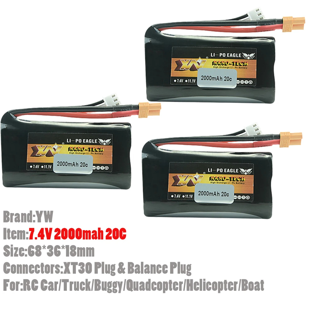 NM59398 YW 7.4V 2S 2000mAh 20C Lipo Battery with XT30 Connectors for RC Car Truck Buggy Airplane Helicopter Quadcopter Boat -  UNO1RC