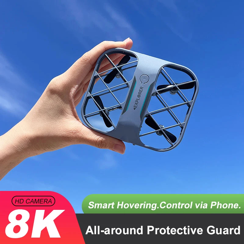 NM59430 H107 Drone Grid 4K Real-Time Image Transmission Mini Pocket Small Quadcopters Remote Control Plane Toy for Kids Gift - White & Blue