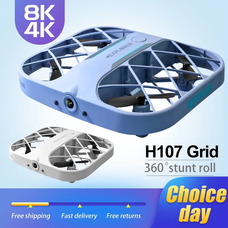 NM59452 Grid Intelligent Hover Drone 4K Image Transmission Pocket Mini Remote Control Aircraft Wi-Fi Four Axis Aerial Vehicle Toy - White & Blue