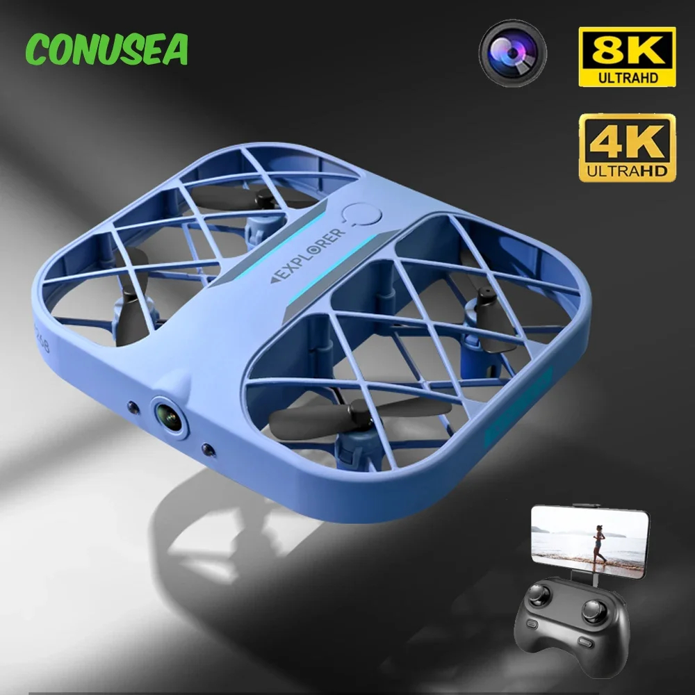 NM59510 H107 8K Drone Wi-Fi FPV Drones with Camera HD 4K Remote Control Helicopter Plane Pocket Quadcopter Christmas Gift for Boys - White & Blue