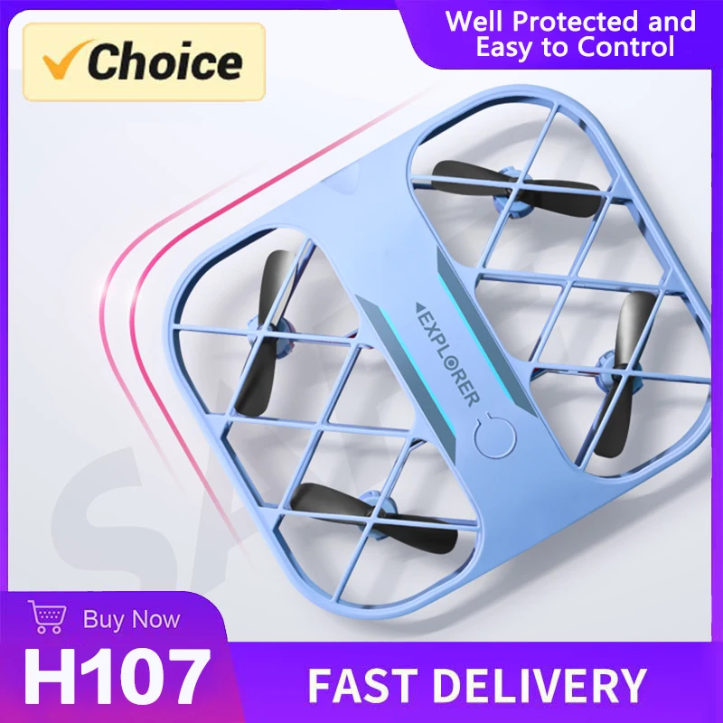 NM59537 H107 Mini Drone Grid 360 Deg Laser Obstacle Avoidance Brushless Motor GPS Return 8K HD Dual Camera RC Quadcopter Drone Toys - White & Blue