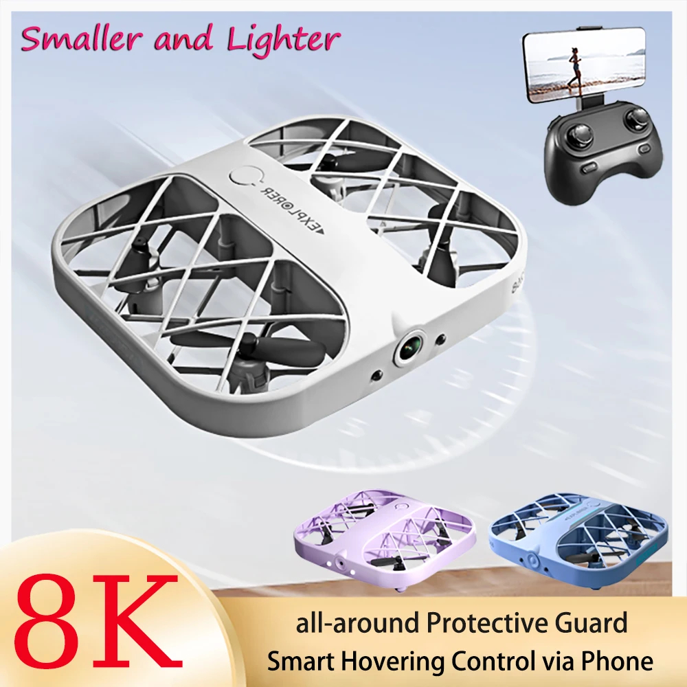 NM59507 H107 8K & 4K RC Mini Drone Helicopter Wi-Fi FPV Quadcopter with Camera Safety Remote Control Aircraft Drones Children Toys - White & Blue