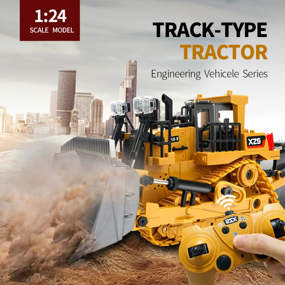 NM59513 Remote Control Slip Loader Toy Car RC Truck Engineering Vehicle with LED Lights Excavator Crane Model Truck Toys for Boys