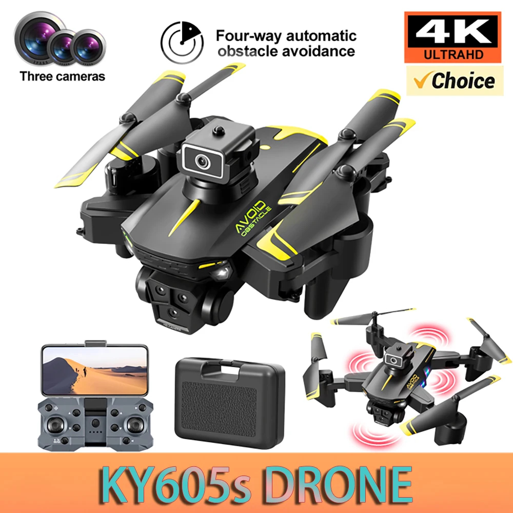 NM59523 KY605S UAV 360 Deg Obstacle Avoidance Optical Flow Positioning 4K Wide-Angle Professional Three Camera RC Quadcopter Toy - Blue & Yellow