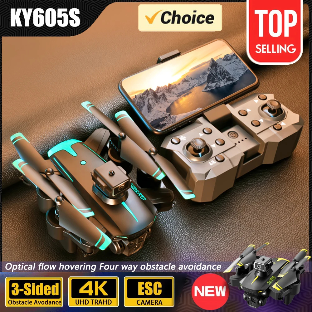 NM59527 KY605S Drone 4K Professional with Three Camera Wide Angle Optical Flow Localization 360 Deg Obstacle Avoidance RC Quadcopter - Blue & Yellow