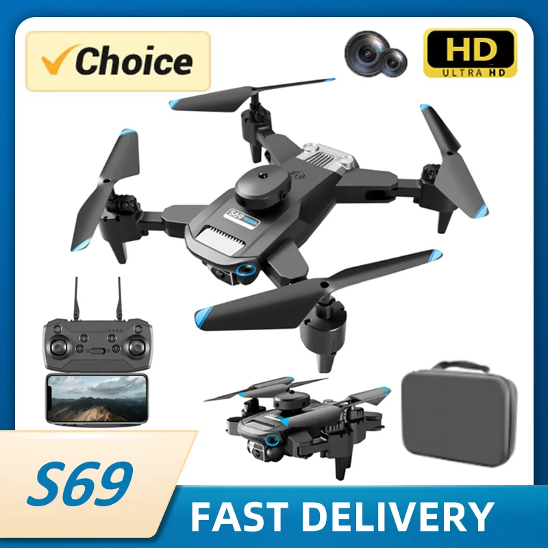 NM59570 S69 RC Drone Foldable Quadcopter Wi-Fi FPV HD Aerial Photography Wide Angle Dual Camera Professional with 1080P Brushless RC - Black -  UNO1RC