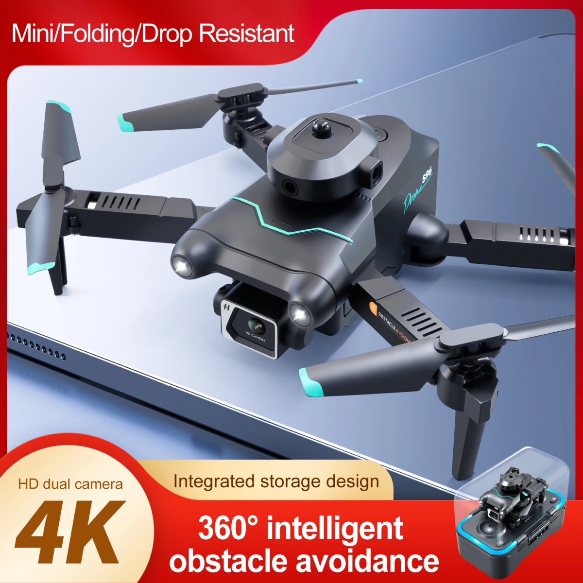 NM59576 Mini Folding Drone 4K Single Dual Camera High Definition Aerial Camera Remote Control Aircraft Four Sides