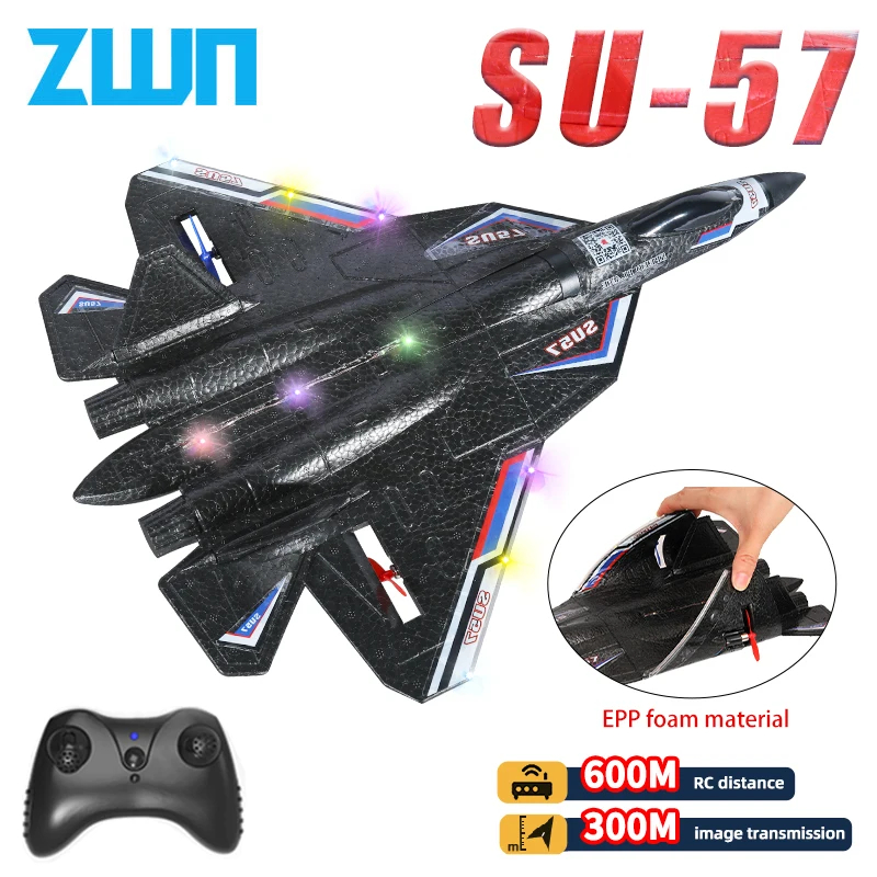 NM59589 SU57 2.4G with LED Lights Aircraft Remote Control Flying Model Glider EPP Foam Toys Airplane for Children Gifts