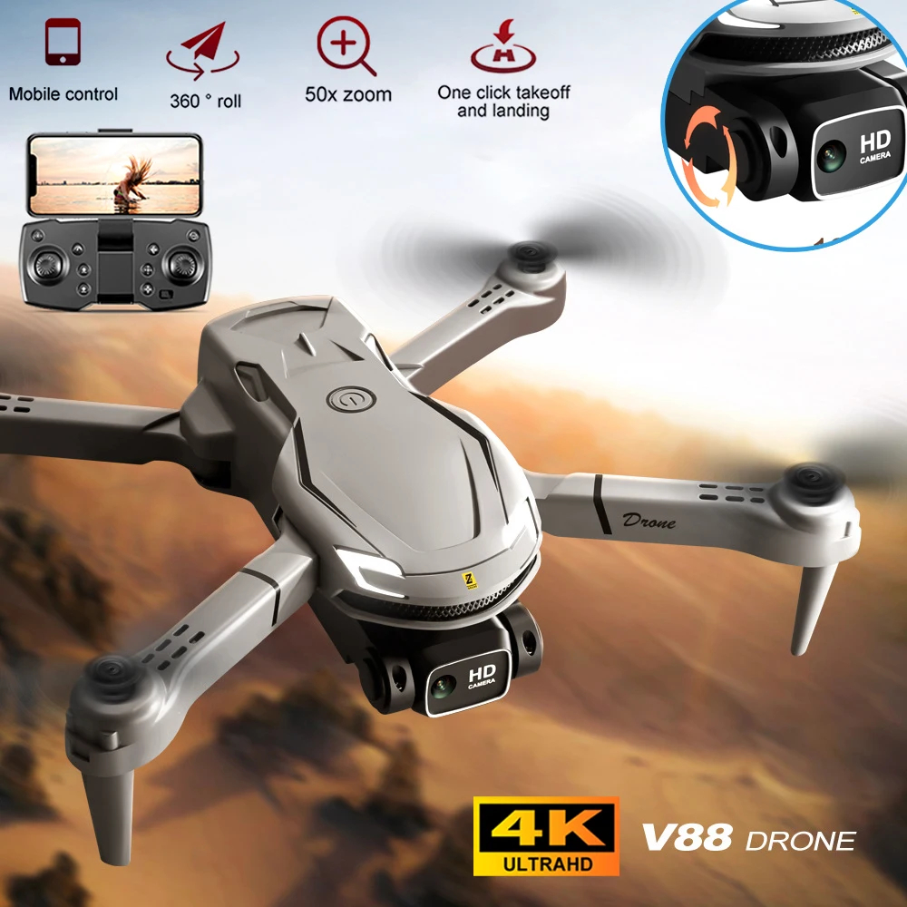 NM59701 V88 Mini Drone 1080P 4K HD Camera Professional Folding Quadcopter GPS UAV Wi-Fi Intelligent Hover LED Light RC Helicopter Toy