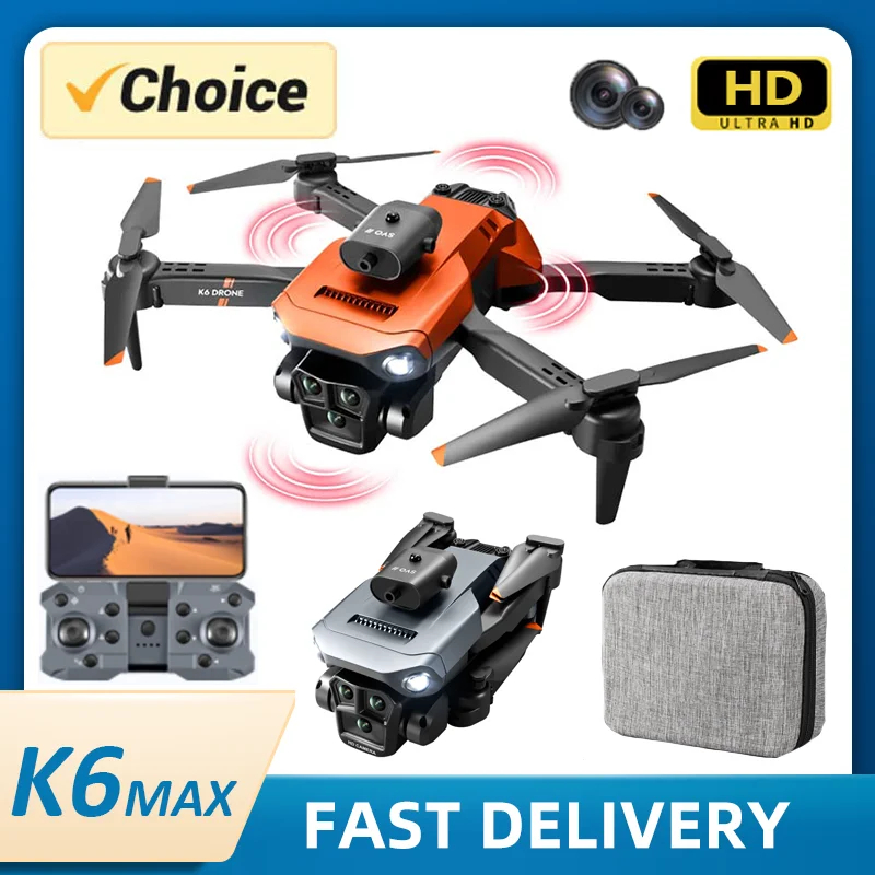 NM59892 K6 Max Drone Obstacle Avoidance Wide Angle Optical Flow RC Helicopter Three Camera Professional Foldable Quadcopter Toys