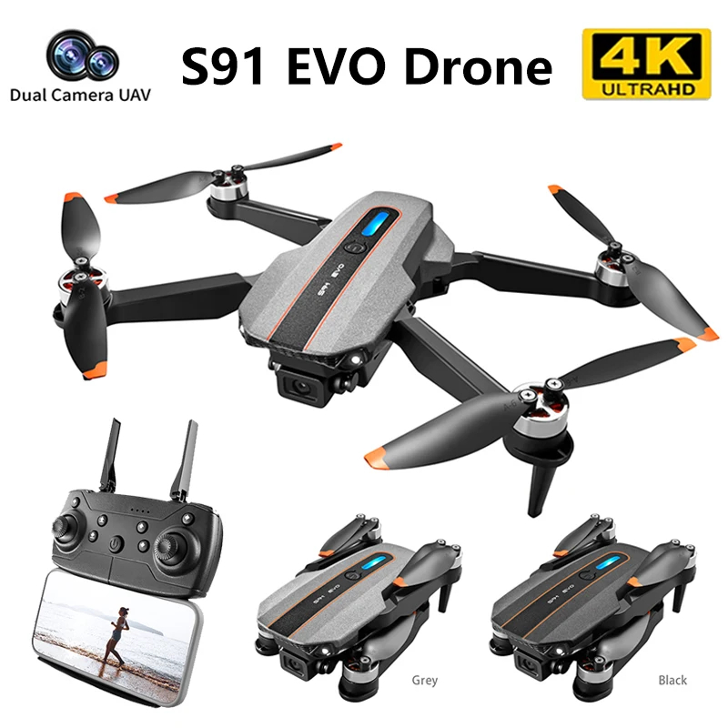 S91 RC Drone 5G Wi-Fi FPV 8K HD Dual Camera 360 Deg Laser Obstacle Avoidance Brushless Motor GPS Return RC Quadcopter Drone Toys - Black & Gray