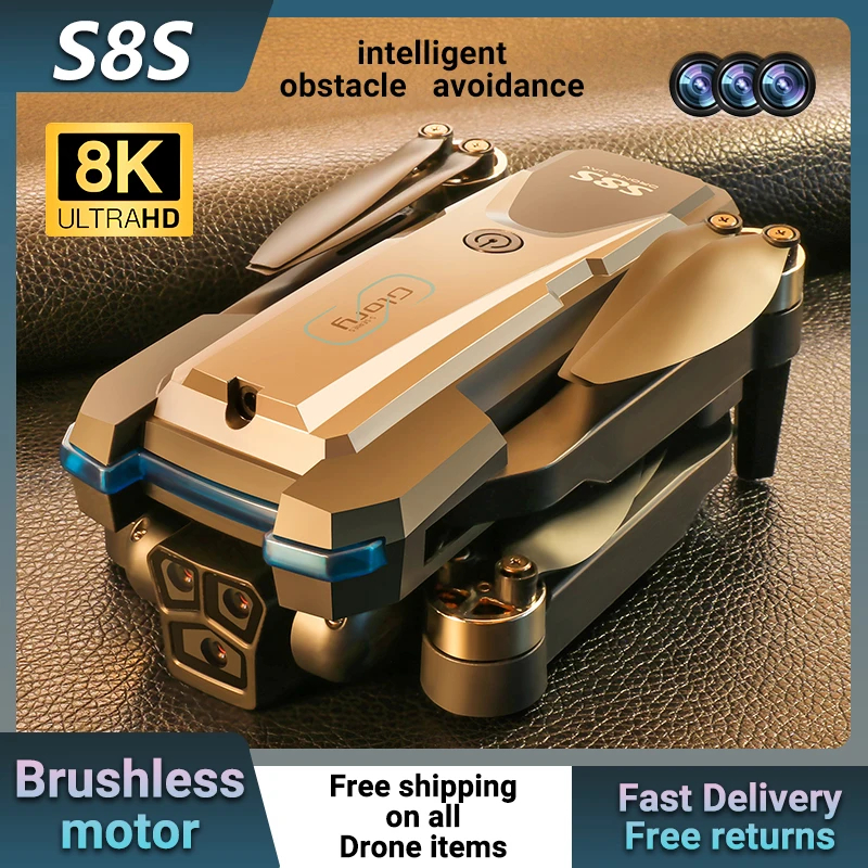 NM60073 S8S RC Drone 2.4G Wi-Fi FPV with 4K Three HD Camera Professional Brushless Foldable RC Drone Foldable Quadcopter Toys - Black & Silver