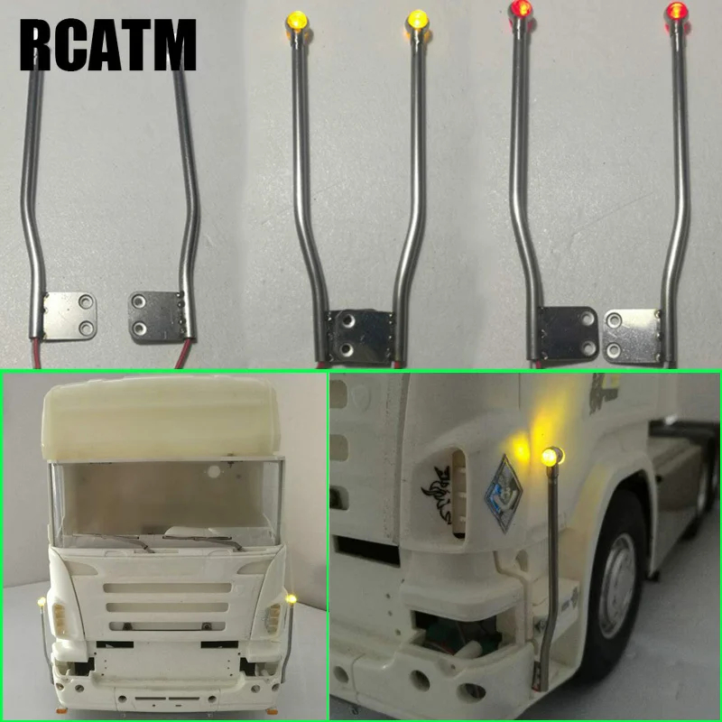 NM60107 Pair of Metal LED Vertical Pole Light Side Light for Tamiya 1 by 14 RC Truck Trailer Scania DIY Parts