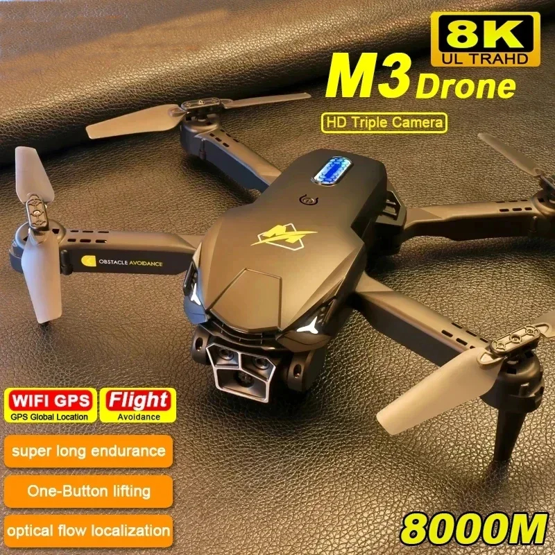 NM60124 Xiaomi M3 8K RC Plane Photography Drone Optical Flow Positioning Aircraft Four-Way Obstacle Avoidance Drone for Children - Black & Orange