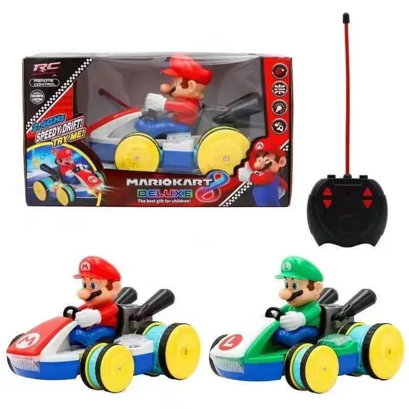NM60454 Mario Bros Cartoon Action Figure Control Car Cool Light Music Mario Modal Kart Racing Childrens Remote Control Toys Gifts