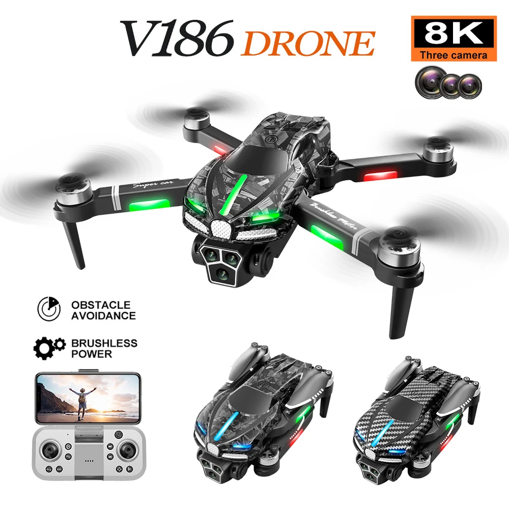 NM60463 V186 Pro Drone 8K Professional Three HD Camera Aerial Photography Obstacle Avoidance FPV Brushless Motor Quadrotor Drone