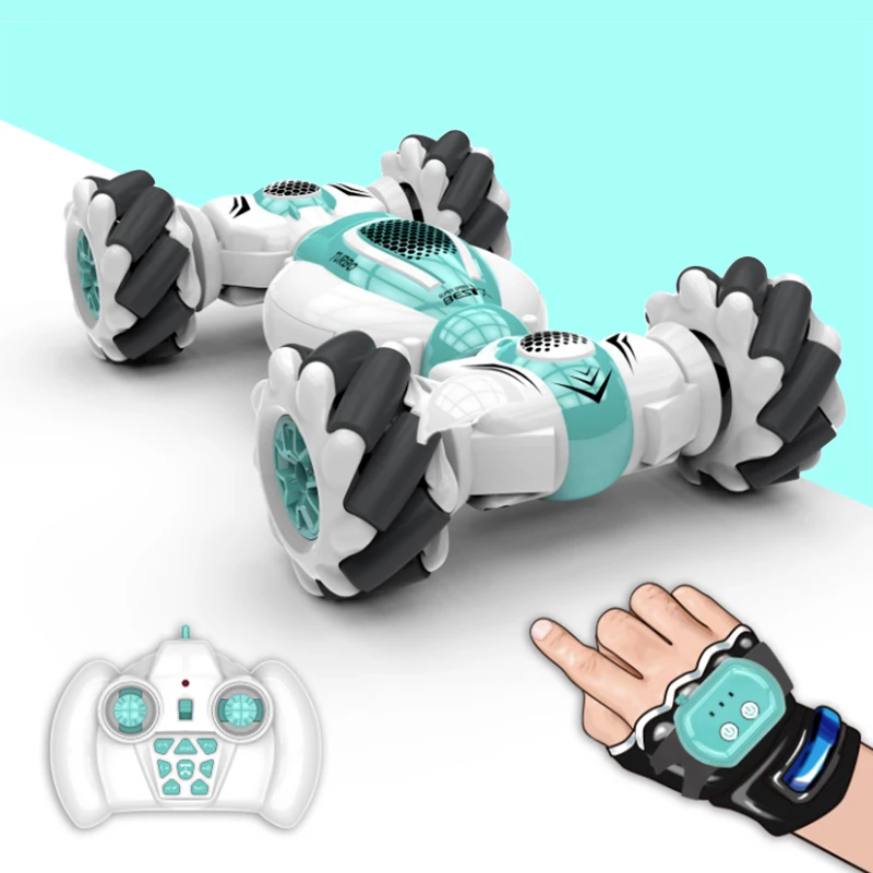 NM60559 RC Stunt Car Remote Control Watch Gesture Sensor Electric Toy RC Drift Car 2.4GHz 4WD Rotation Gift for Kids Boys Birthday - Green & Blue