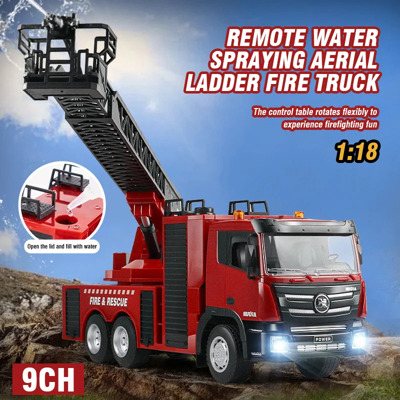 NM60507 1-18 RC Car Children Gift Alloy Remote Control Sprinkler Truck Spray Radio-Controlled Vehicle Kids Gift Electric Model - Red