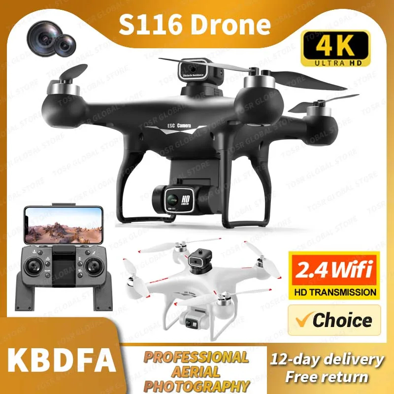 NM60508 S116 Drone Professional Dual HD Camera Aerial Photography FPV Helicopters Obstacle Avoidance Foldable RC Quadcopter Toys - Black & White