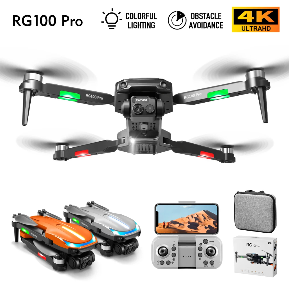 RG100 Pro Mini Drone 4K Professional HD Camera Three-Sided Obstacle Avoidance ESC Brushless Foldable Quadcopter Toy Gifts - Black, Gray & Orange