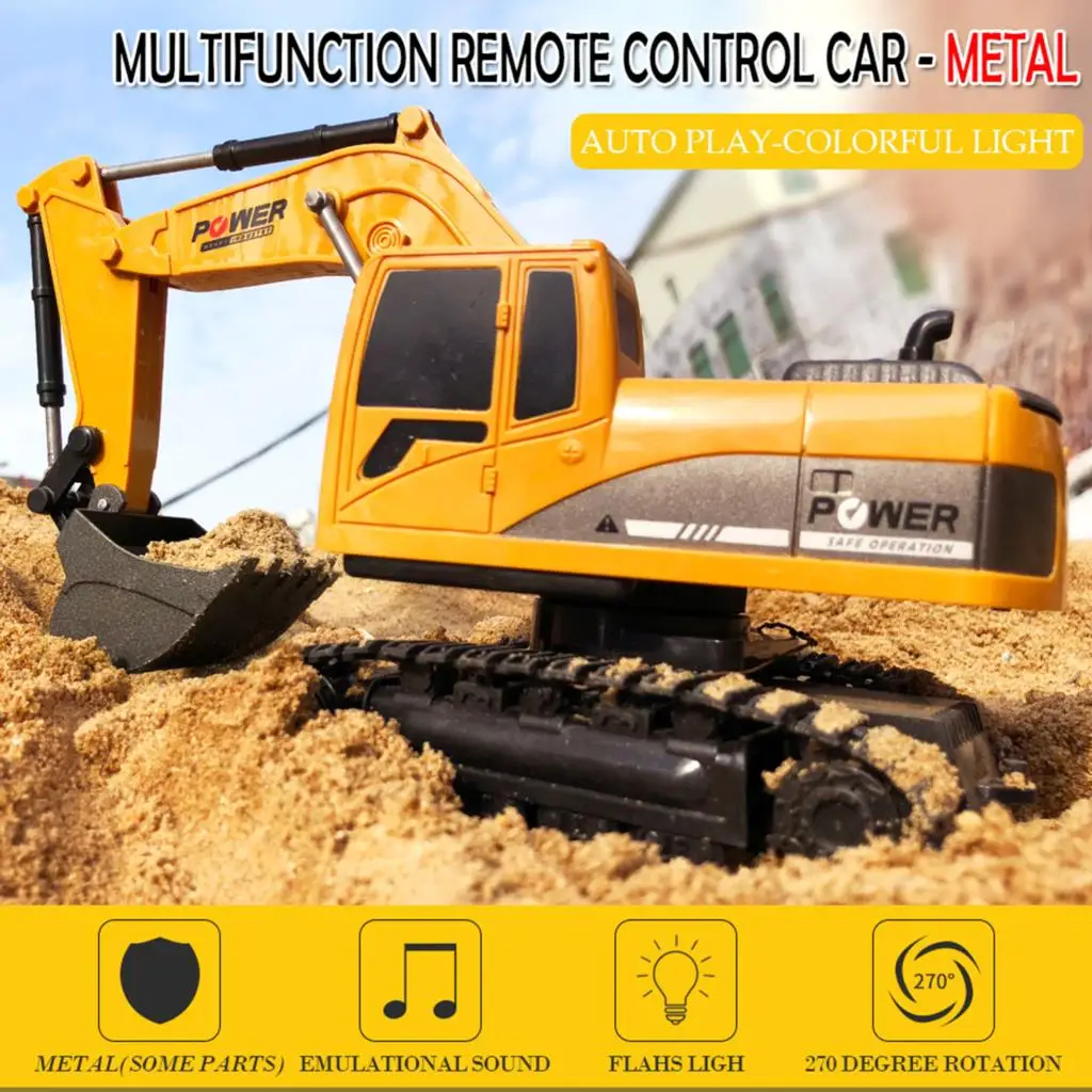 NM60640 Excavator 2.4GHz 0.83 Channel 1-24 Model Toy with LED Lights Engineering Car Remote Control Digger Truck Tractor for Xmas Gift