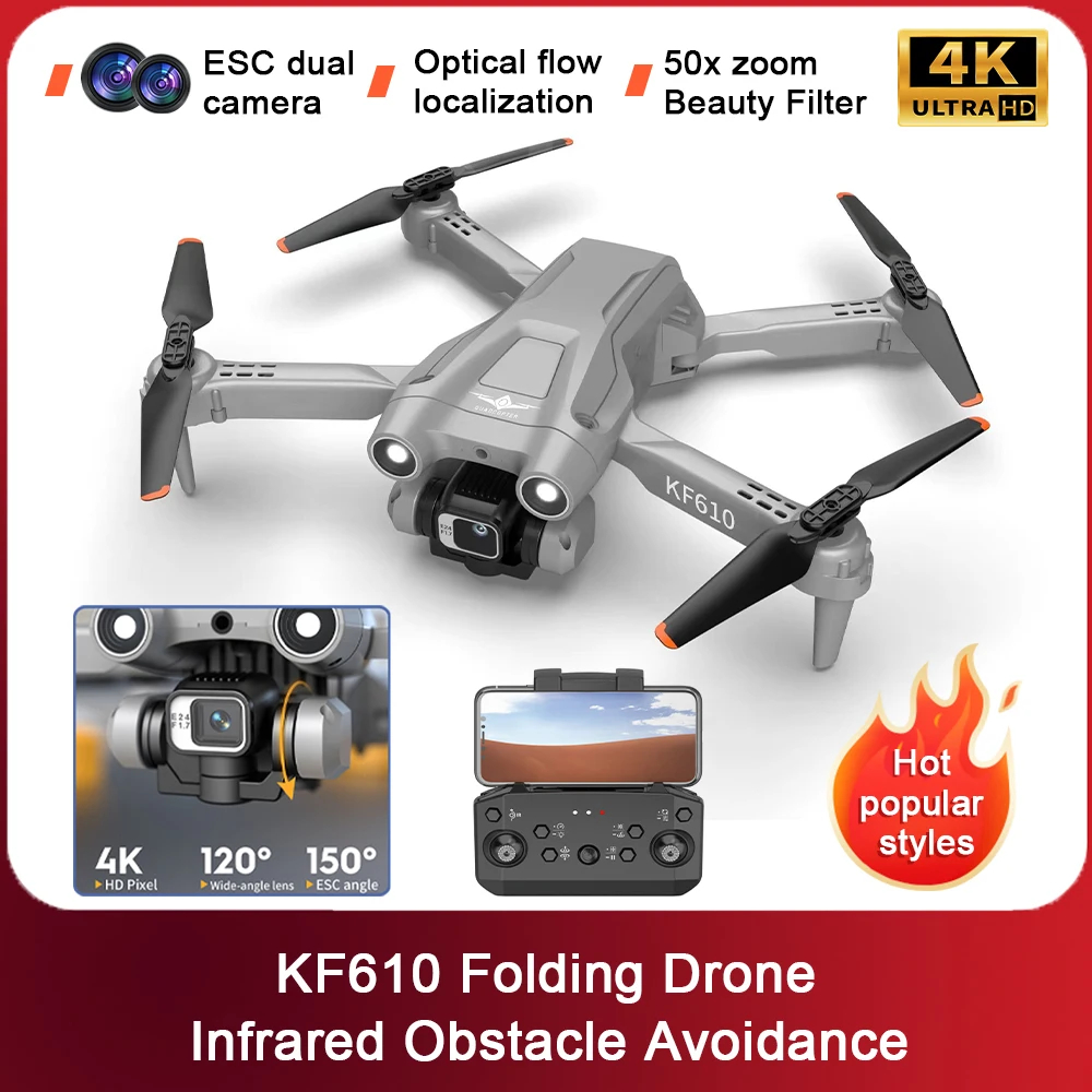 NM60643 4K ESC Dual Camera Drone with Camera Wi-Fi FPV Wide Angle RC Helicopter Optical Flow Obstacle Avoidance RC Drone Toy - Gray & Black