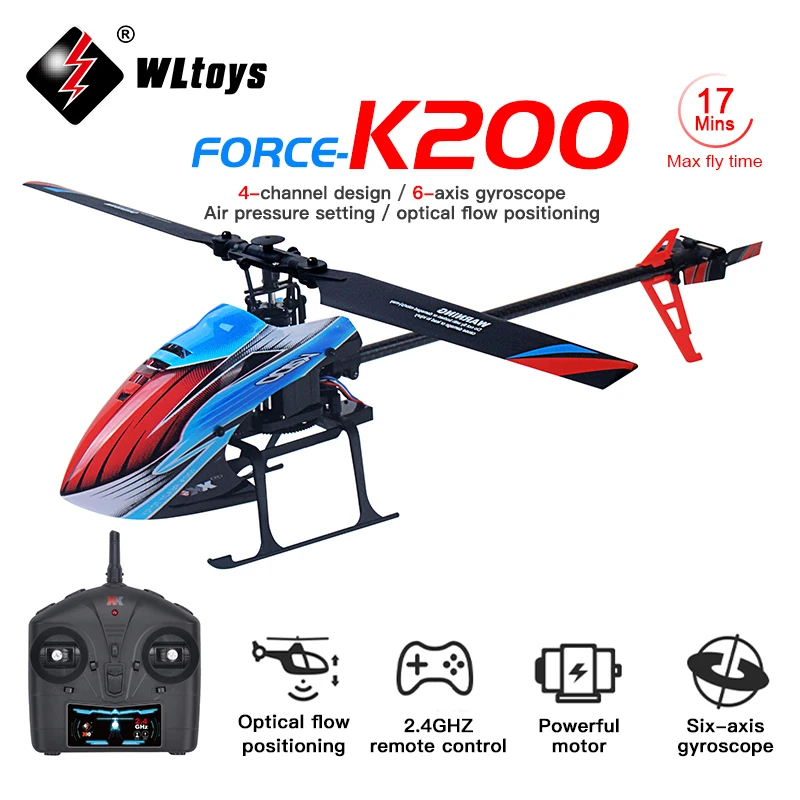 NM60874 XK K200 RC Helicopter 2.4G 6-Aixs Gyroscope 4CH Altitude Hold Optical Flow Remote Control Helicopter Toys for Children