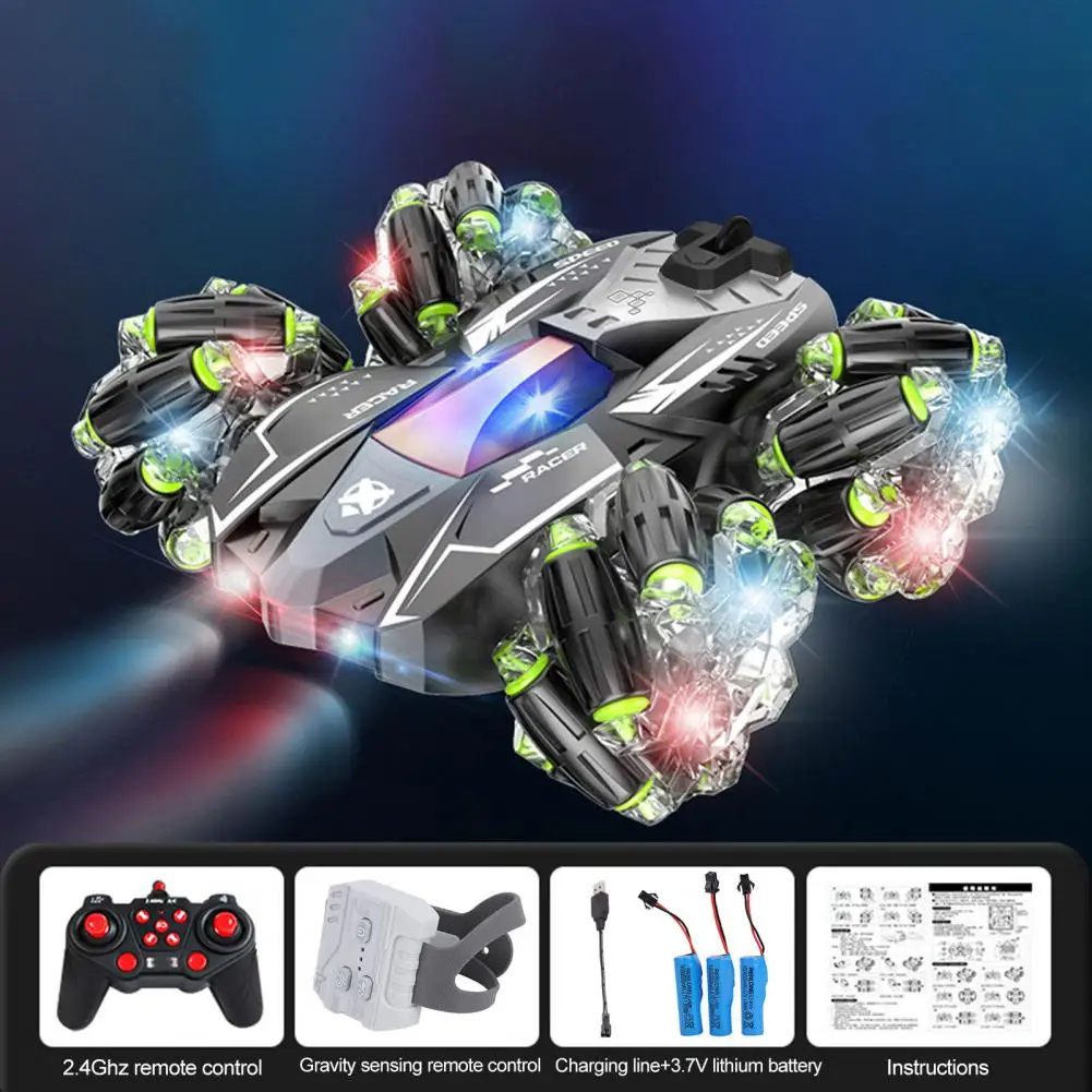 NM60478 Engine RC Car Double-Sided 360 Deg Rotating RC Car Toy with Colorful Light Music Birthday Christmas Gift for Boys