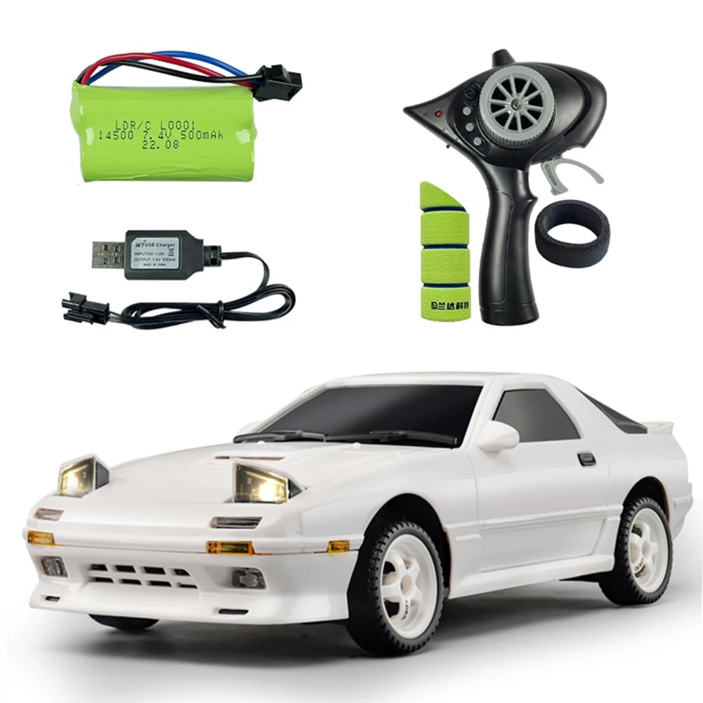 NM60562 LD1802 RX7 1-18 Scale RC Drift Car 2.4GHz 2WD RC Racing Remote Control Vehicle with LED Light for Boys Gifts - White