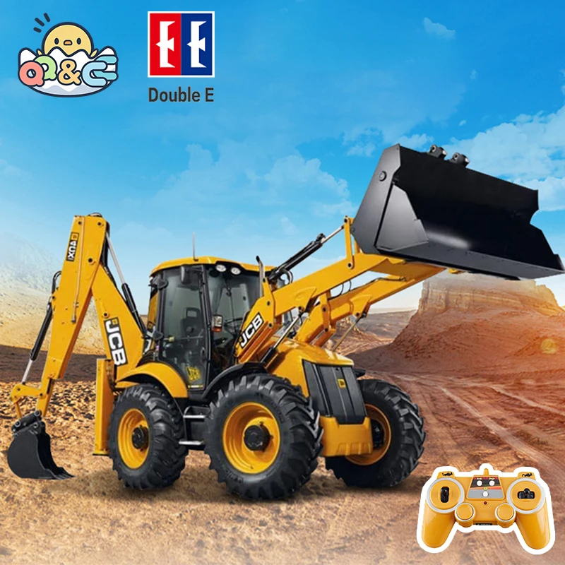 NM60578 E E589 RC Backhoe Loader 1-20 Excavator Remote Control Car Engineering Vehicle Truck Model Bulldozer Trailer Toy for Boys - Yellow