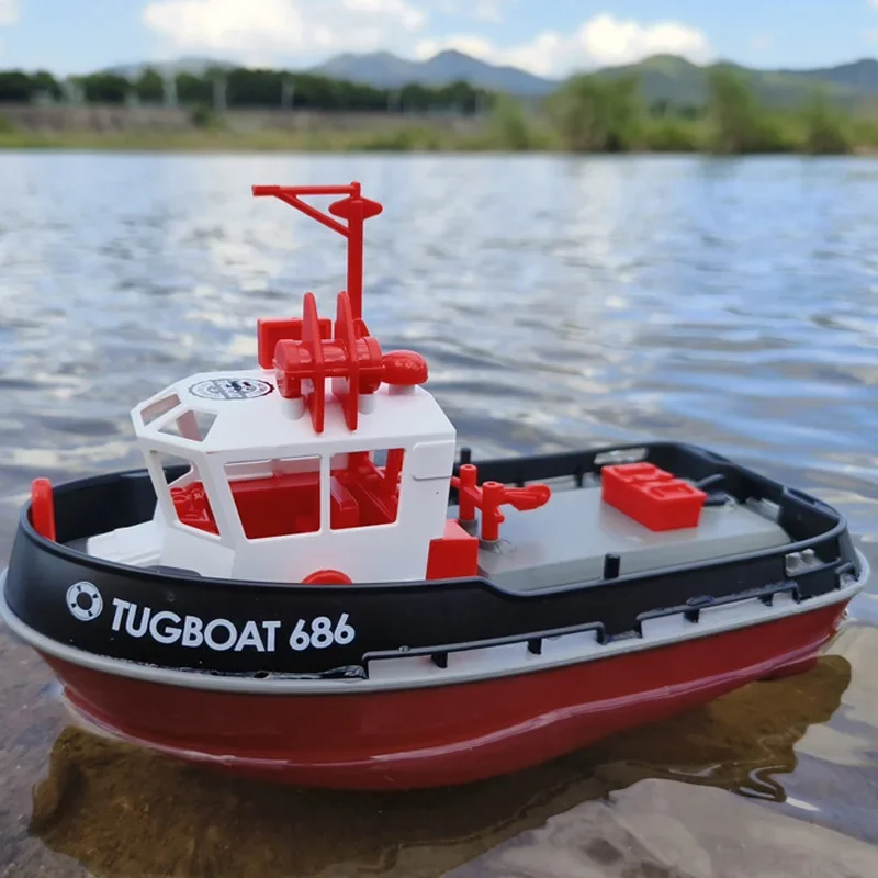 NM60601 Control Tugboat 1-72 Simulation Red Fire Boat 2.4G Toy Model Decorated Fishing Boat Children Christmas Birthday Gift