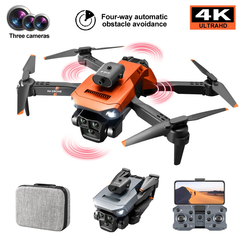 NM60602 Max Drone 4K Professional Three Camera Optical Flow Localization Four-Way Obstacle Avoidance RC Quadcopter Helicopter Toys - Black & Orange