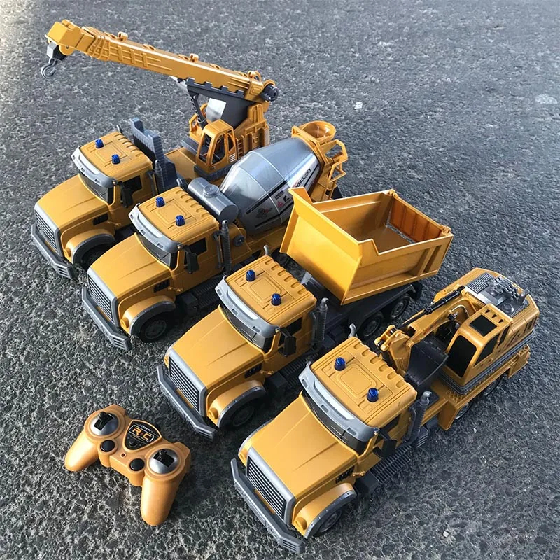 NM60630 Six-Way Remote Control Fire Truck Toy Model Toys for Boy RC Engineering Mixing Crane Water Spouting Christmas Gifts