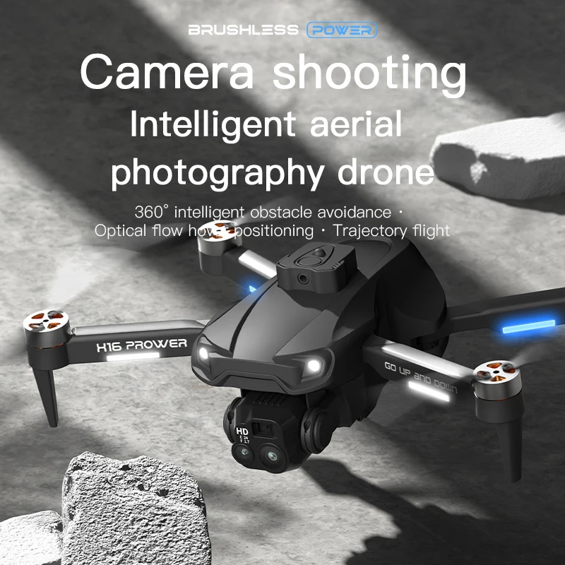 NM60634 RC Drone Dual Camera Lift Obstacle Avoidance Brushless Optical Flow Night Vision Aerial Photography RC Aircraft Kids Toys - Black & Gray