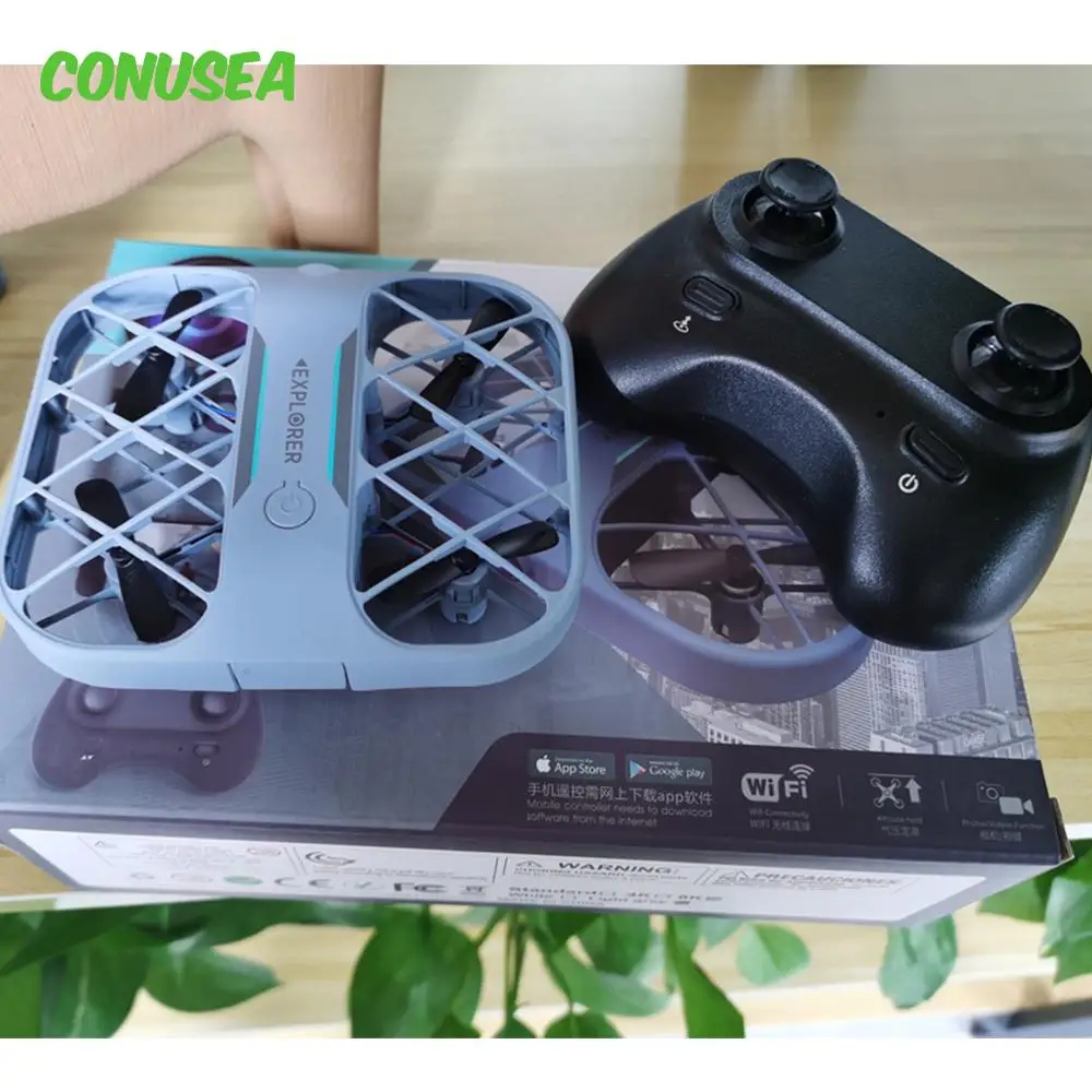NM60752 H107 Drone with Camera 8K 4K Mini Drones Drone Quadcopter RC Helicopters Pocket UFO Small Remote Control Plane Toy Boy Gifts - White & Blue