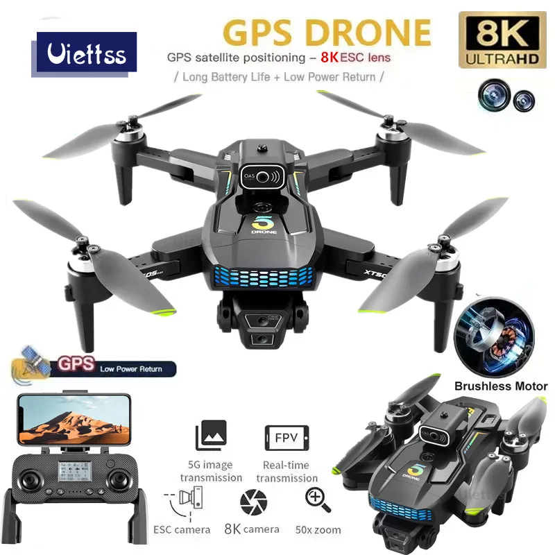 NM60906 XT505 GPS Drone 8K Professional Dual Camera 5G Wi-Fi FPV Optical Flow Obstacle Avoidance Brushless Motor Quadcopter RC Drone