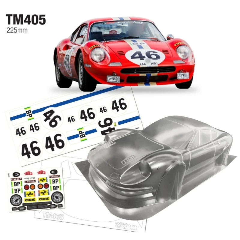 NM61043 Mini Dino 346GT Rc Bodies 225 mm Bodywork Clear Lexan Body Shell with Decal Sticker for On Road RC Drift Car M Chassis Part