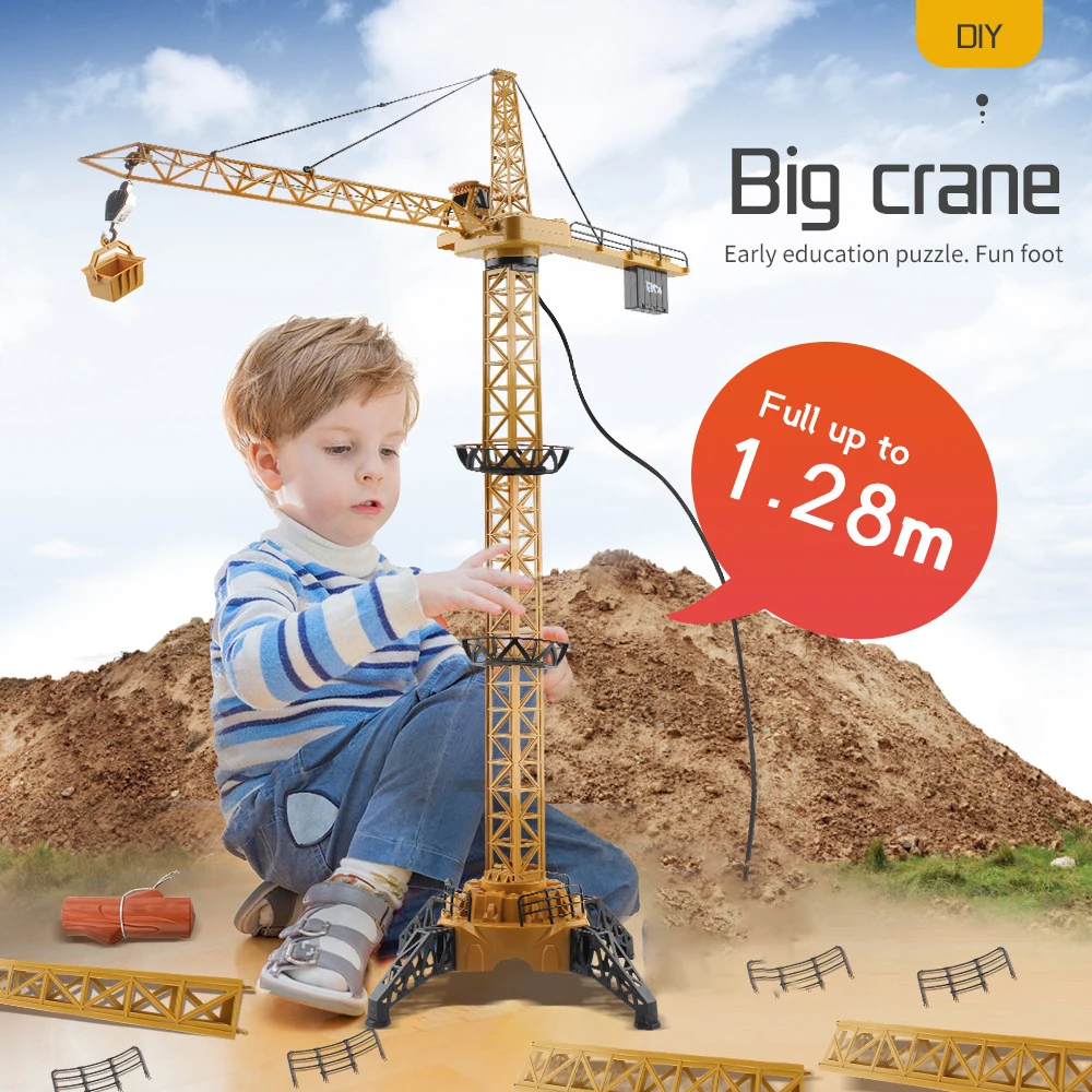 NM61121 6CH 128CM Remote Control Excavator Tower Crane 680 Rotation Lift Model with Light & Sound RC Engineering Toy for Kid Gift