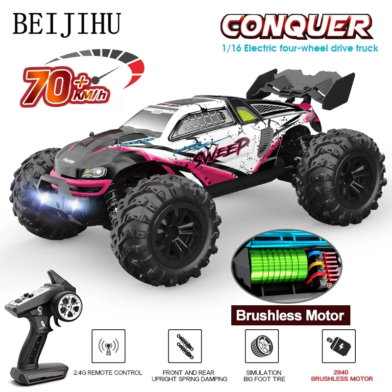 NM61189 70 KMPH Brushless RC Car with LED Light 4WD Remote Control Cars High Speed Drift Monster Off Road Truck VS Wltoys Toy